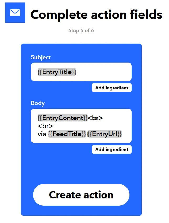IFTTT 邮件动作字段配置