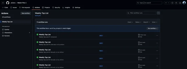 GitHub Action run records